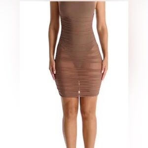 NWT Naked Wardrobe sexy mesh brown Midi Dress